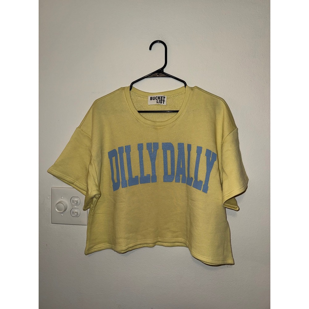 Bucket List Dilly Dally Cropped Short Sleeve Oversized Sweat Crew Size S New